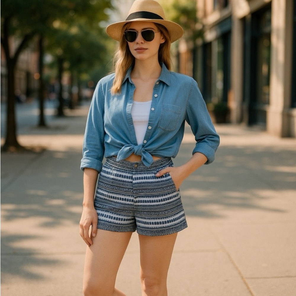 Womens Gap Preppy High Waisted Embroidered Striped Cotton Shorts 4